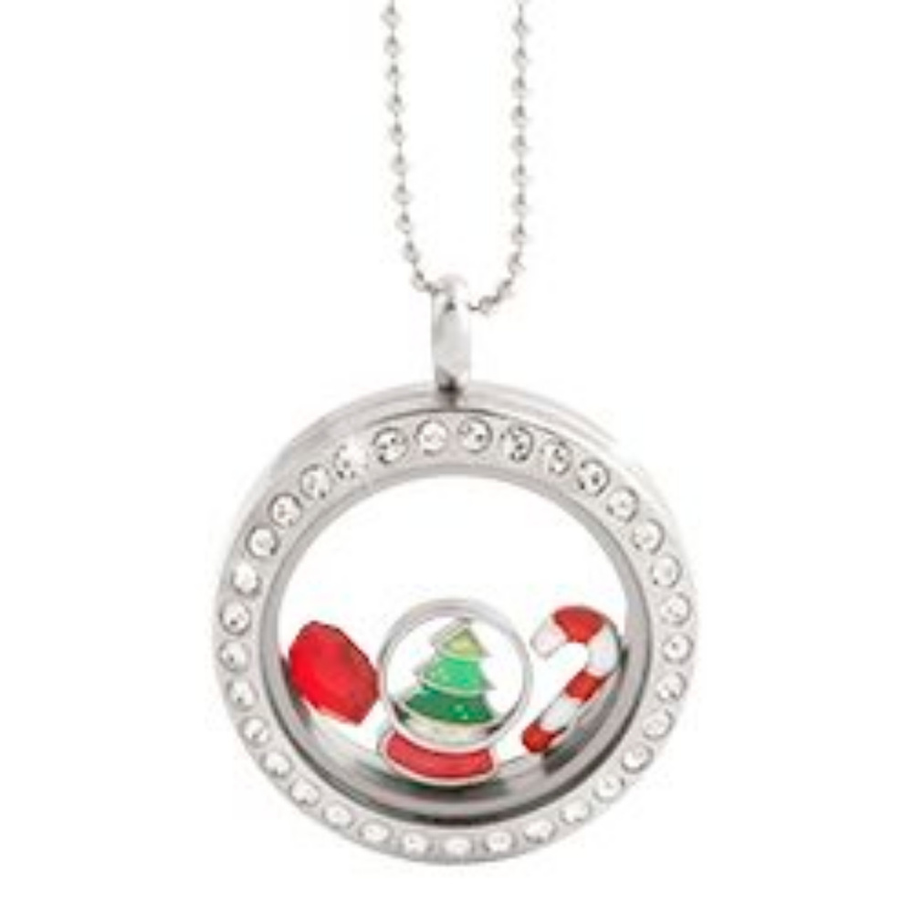 5pc Set! O2 Holiday Med Silver Locket w/Crystals